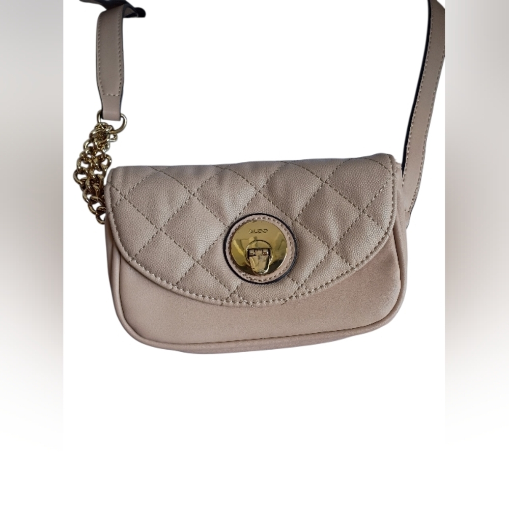 Aldo Quilted Baige Belt Bag With A Turn Lock Closer